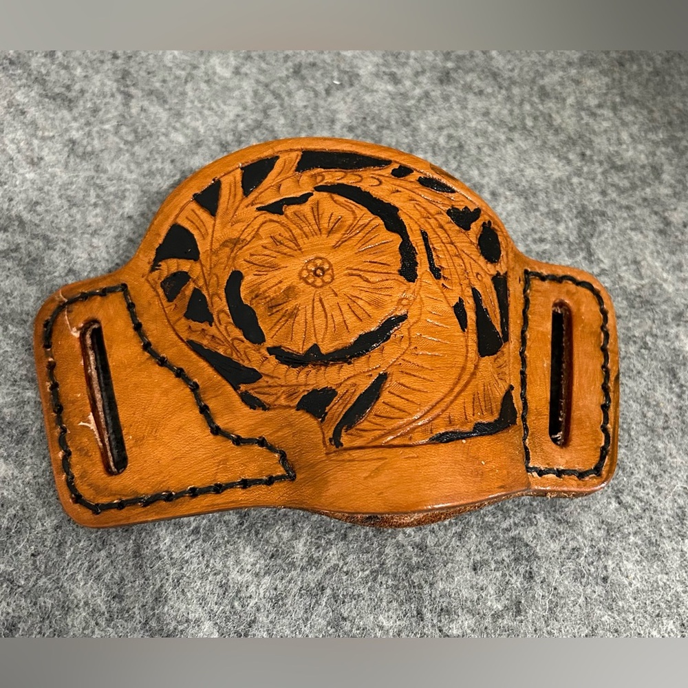 Hand tooled leather belt holster